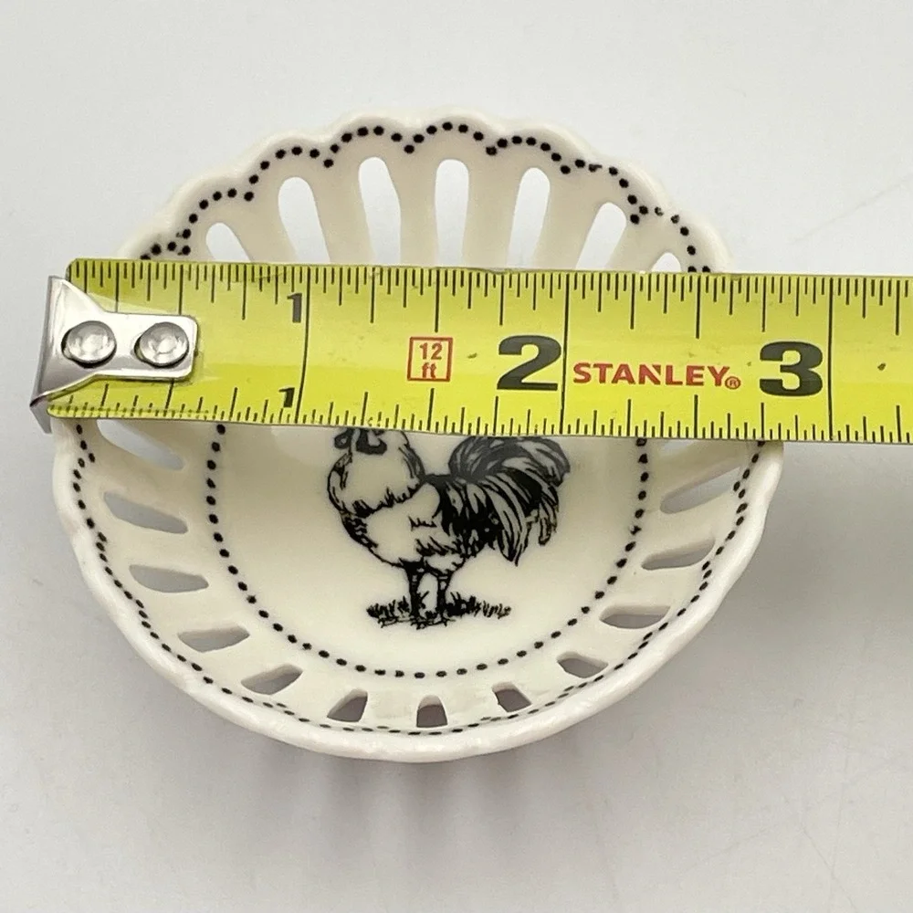 Sadek Barnyard Toile Farm Rooster Pierced Dish 2 13/16
